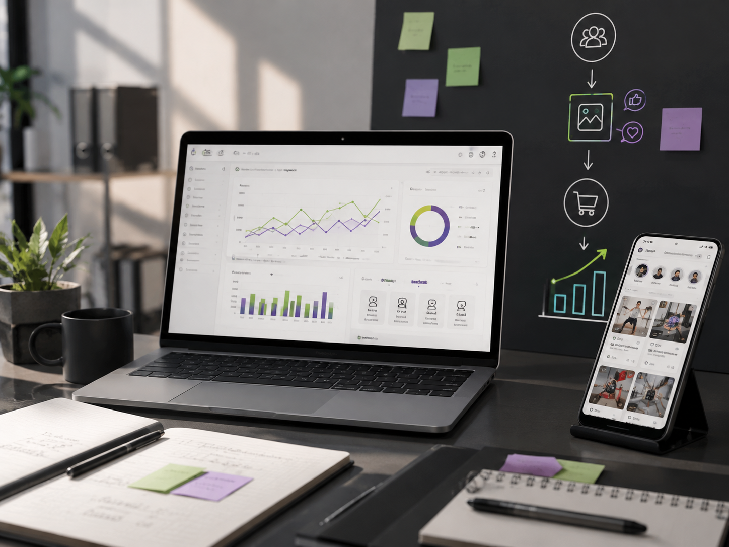 Social media strategy with results analysis, content planning, and digital channels