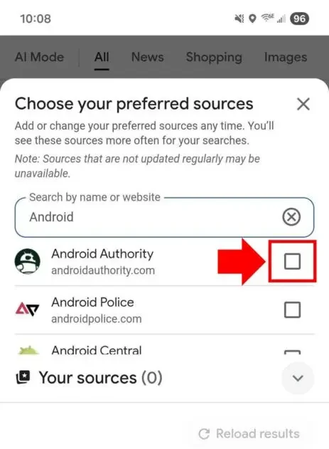 предпочитани източници в Google – избор на сайт в Source Preferences