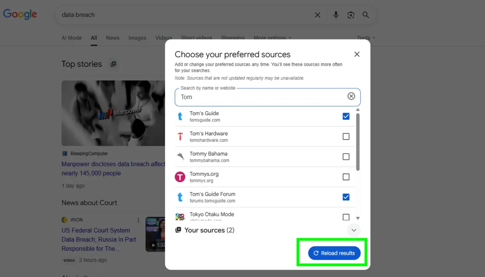 Google Preferred Sources в Top Stories на Google Search